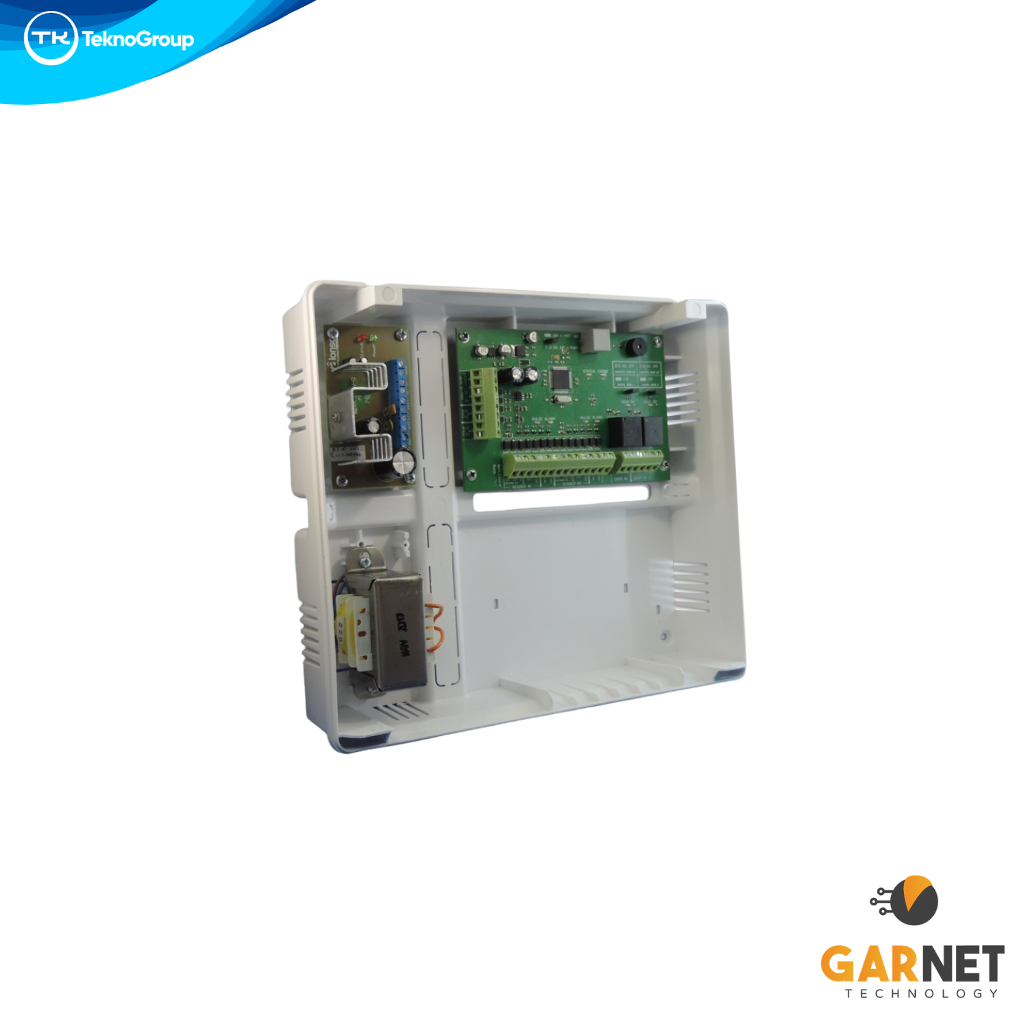 Módulo de Control de Acceso Garnet para 2 Puertas por Bus de Datos - Con Fuente Supervisada, Gabinete, Transformador y Lectores Wiegand