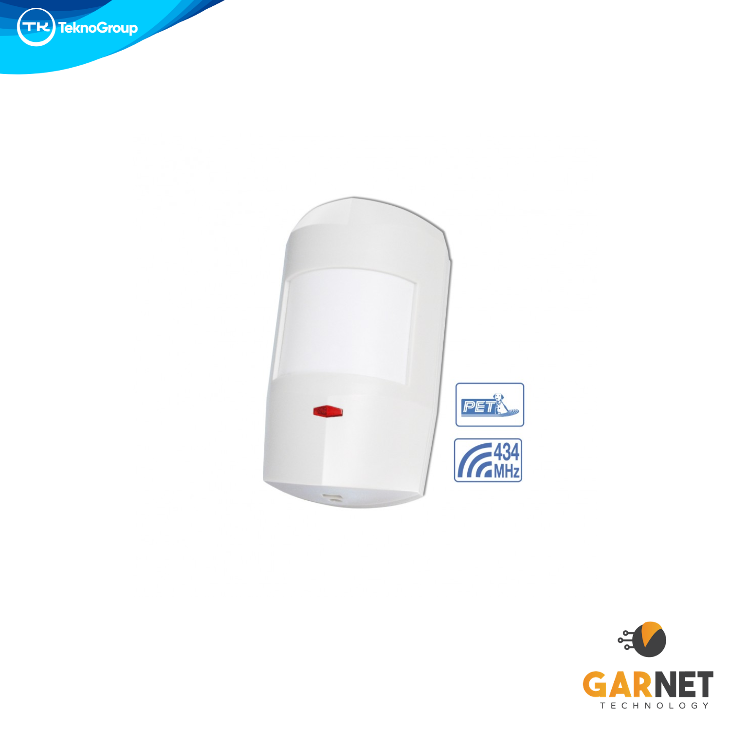 Detector Infrarrojo Digital Inalámbrico Garnet - Inmunidad a Mascotas 18kg, Cobertura 11x11m 90°, Compatible Teclados RF, Batería CR123A