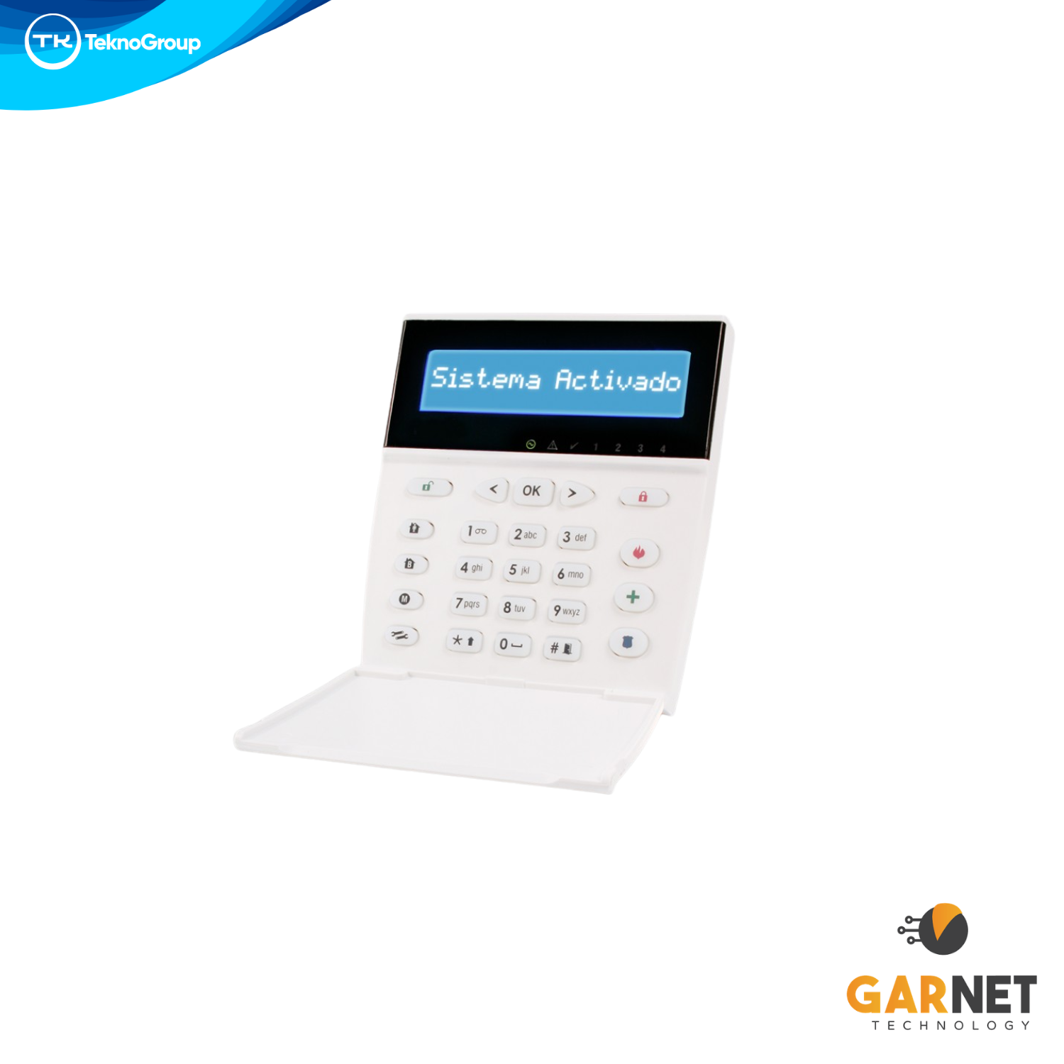 Teclado LCD Alfanumérico Garnet - Display 2x16 Caracteres, 1 Zona Cableada en Placa, Retroiluminación Ajustable y Compatible con PC-732G/PC-900G