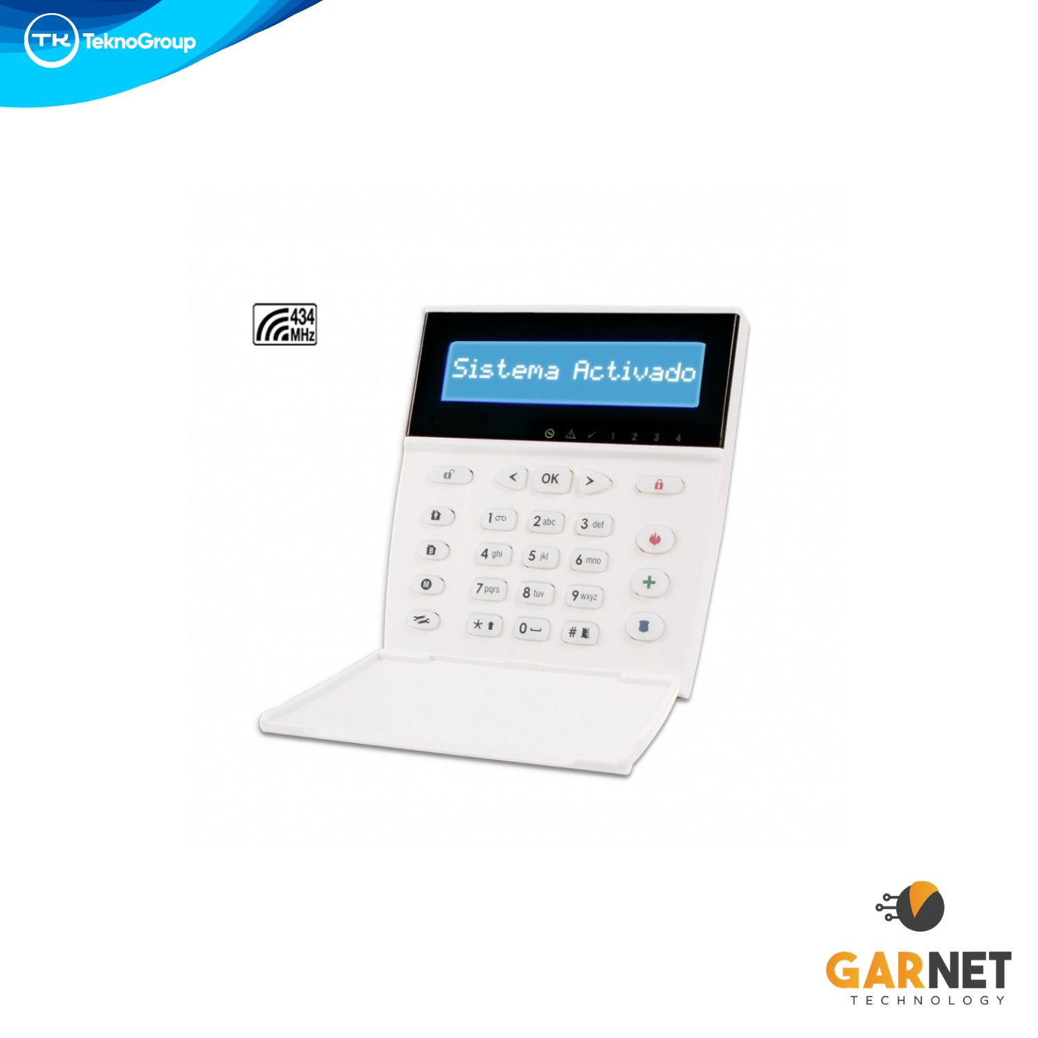 Teclado LCD Alfanumérico Garnet con Receptor Inalámbrico RF - Pantalla 2x16, Admite 24 Zonas Inalámbricas, 1 Zona Cableada y Tamper