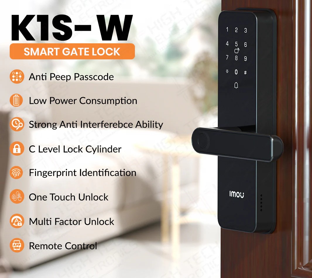 CERRADURA INTELIGENTE WIFI | 100 HUELLAS | 10 TARJETAS | 10 CLAVES | SMART LOCK | SOPORTA CLAVE TEMPORAL | BATERIA DE 1 AÑO DE AUTONOMIA | ACHO DE PUERTA 35-100MM | LEVA 4 PILAS AA (NO INCLUIDAS) | K1S-W | IMOU 2