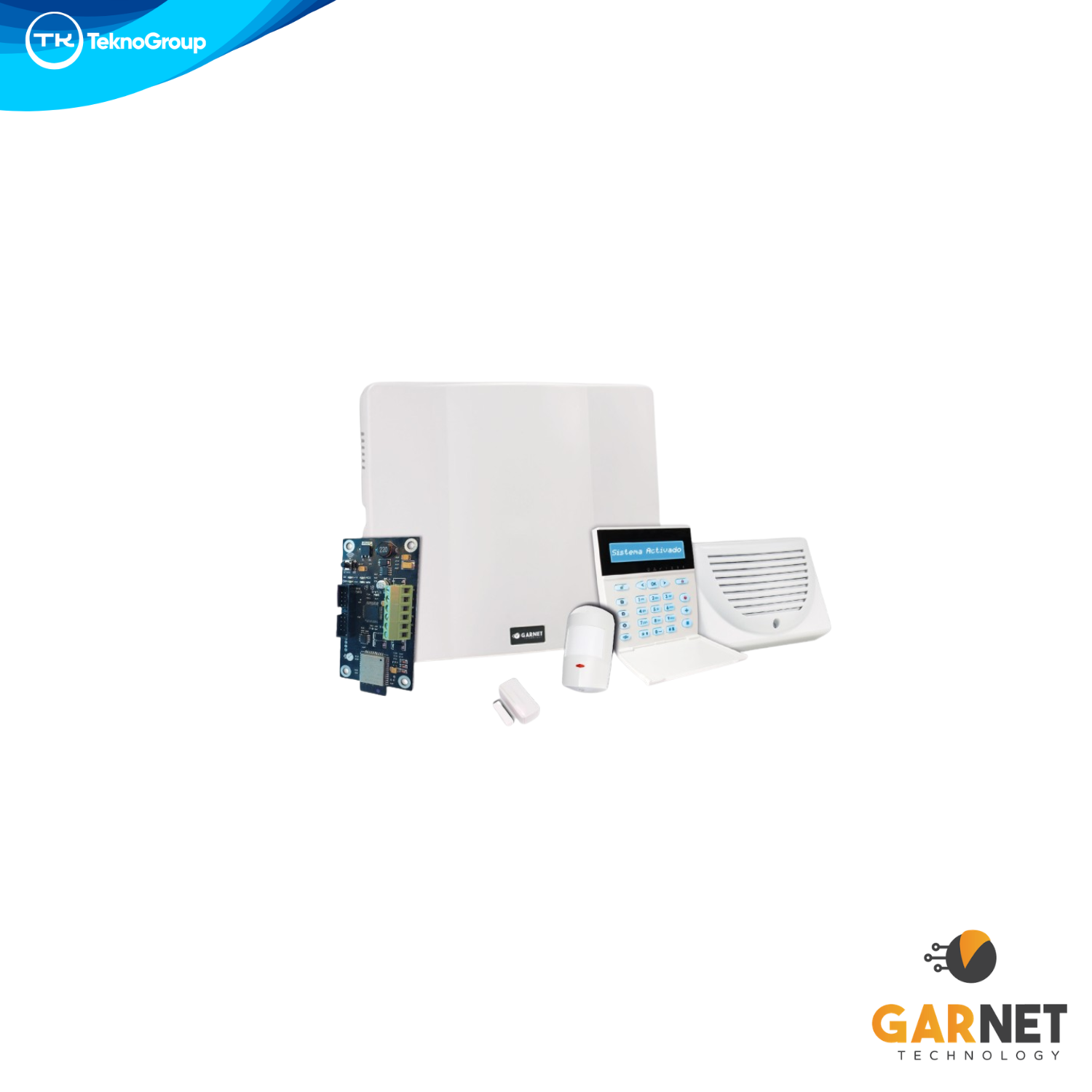Kit de Alarma WiFi e Inalámbrico Garnet - Central PC-732, Teclado LCD con Receptor RF, Módulo WiFi, Sensor PIR Pet, Magnético y Sirena