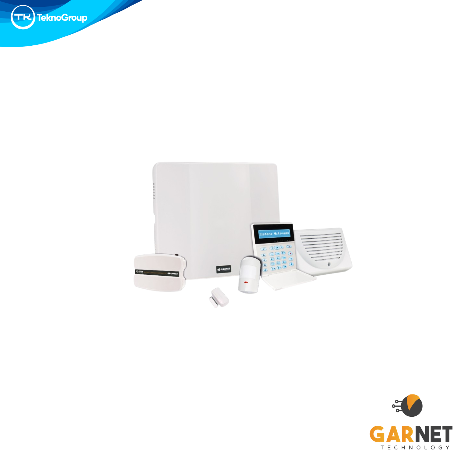 Kit de Alarma Dual WiFi 4G e Inalámbrico Garnet - Central PC-732, Teclado LCD Receptor RF, Sensor PIR Pet, Magnético, Sirena y Gabinete