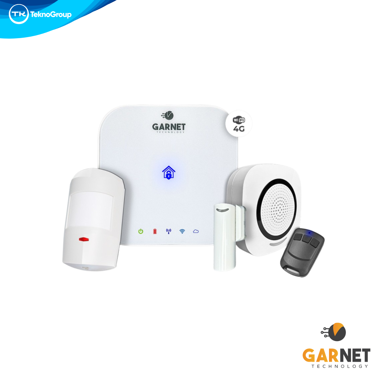Kit de Alarma Inalámbrico Garnet Innova Safe Dual WiFi y 4G - Central Todo en Uno, Sirena RF, Sensor PIR Pet, Magnético y Control Remoto