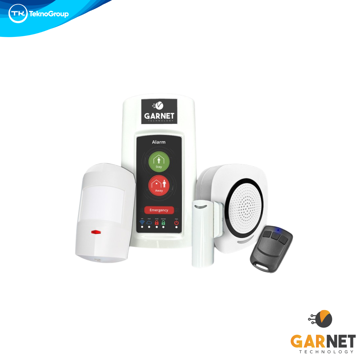 Kit de Alarma Inalámbrico WiFi Garnet Innova Safe - Central Todo en Uno, Sirena RF, Sensor PIR Pet, Magnético, Control Remoto y Fuente USB