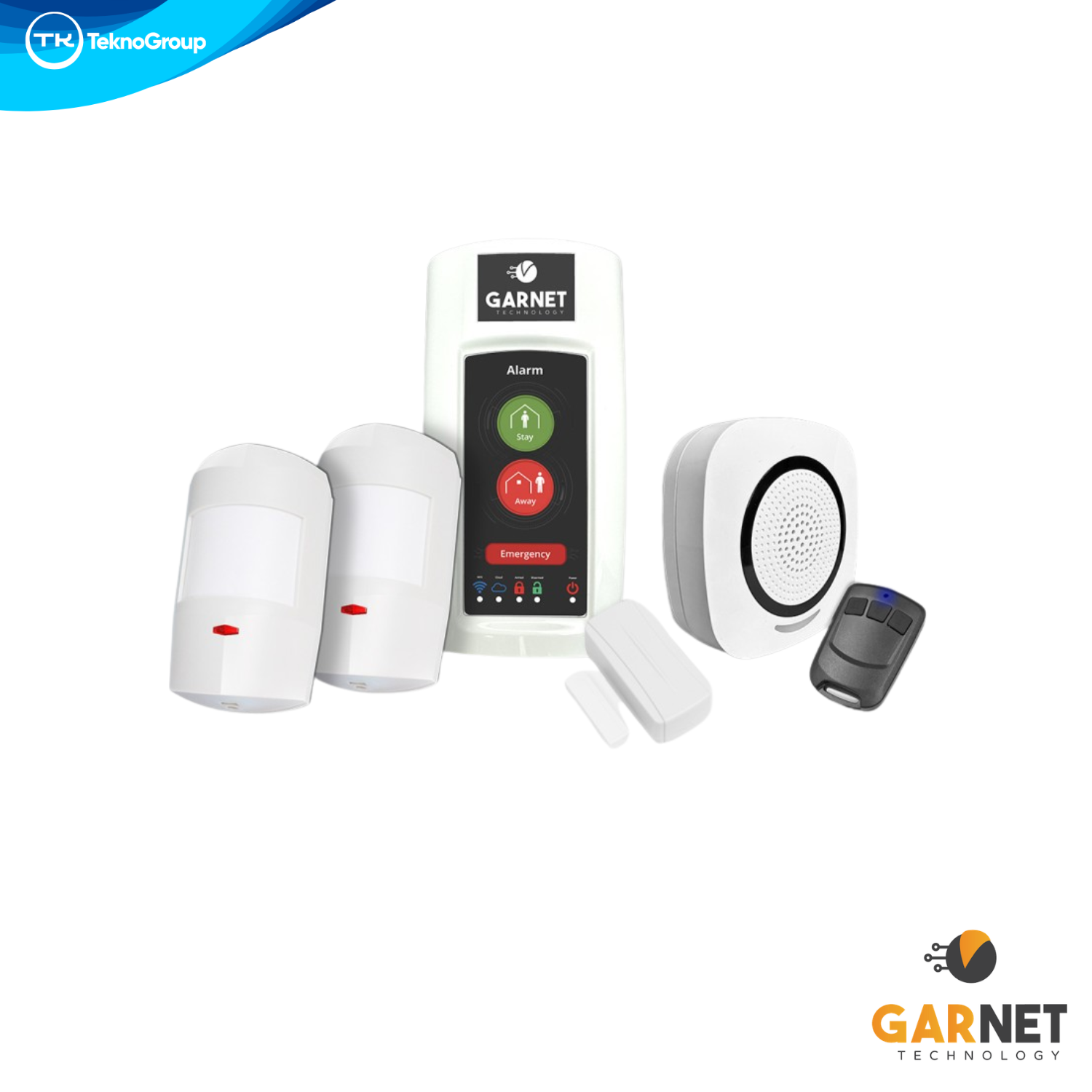 Kit de Alarma Inalámbrico WiFi Garnet Innova Safe - Central Todo en Uno, Sirena RF, 2 Sensores PIR Pet, Magnético, Control Remoto y Fuente USB