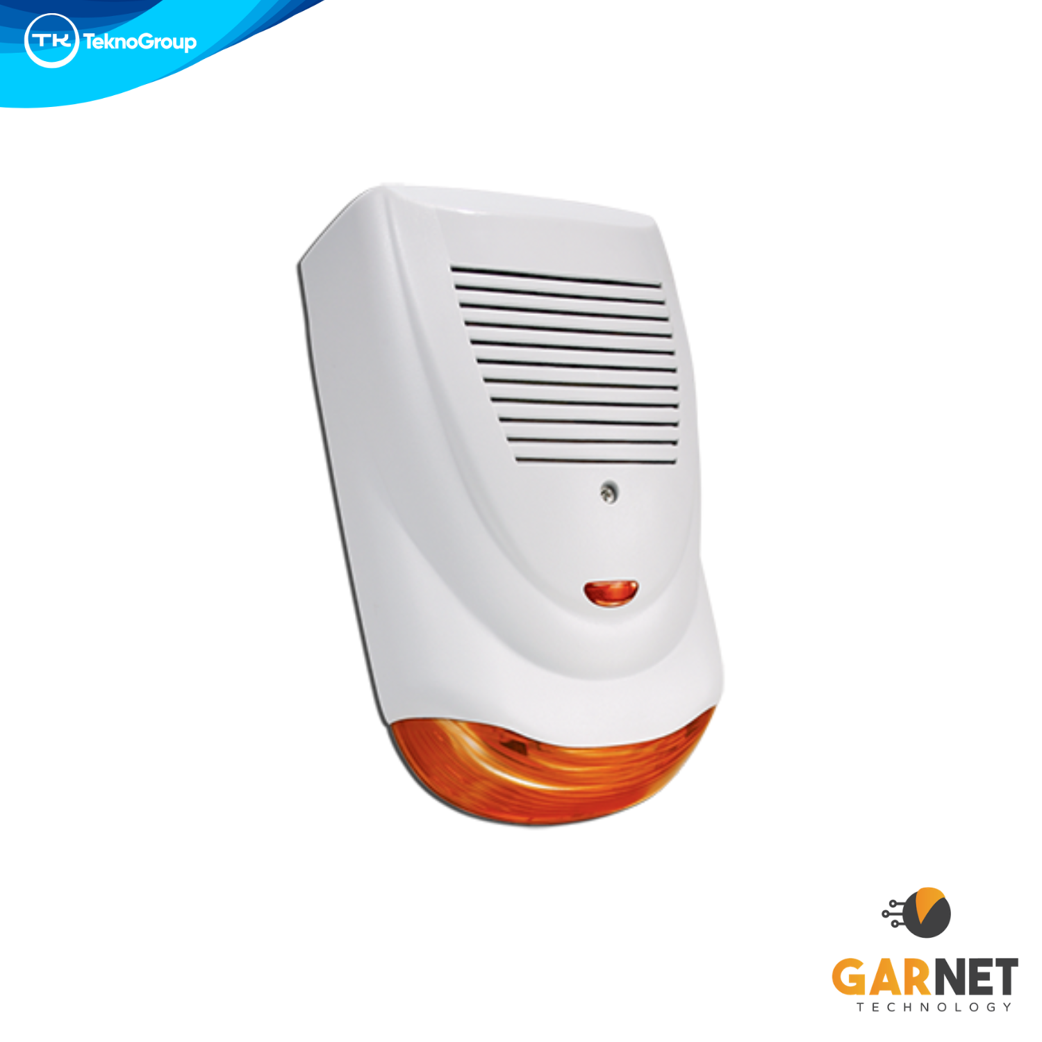 Sirena de Exterior Magnetodinámica Autoalimentada con Flash Garnet - 118 dB de Potencia, Batería Incluida, Doble Tamper y Chapa Metálica