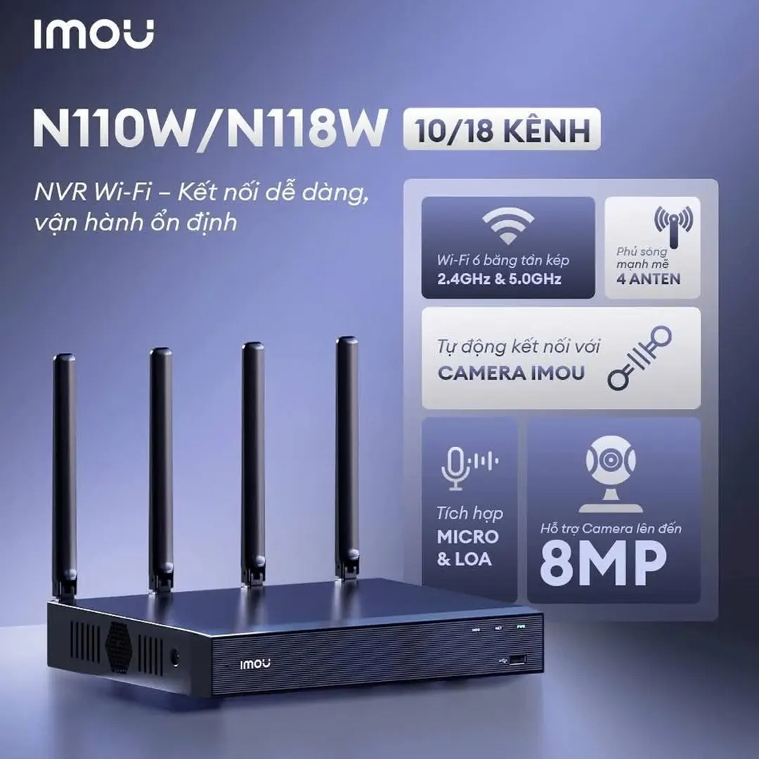 NVR IP | 10 CANALES | WIFI INTEGRADO | COMPRESION H.265 | SALIDA HDMI Y VGA | SOPORTE AUDIO | NVR-N110W-8A0E | IMOU 2