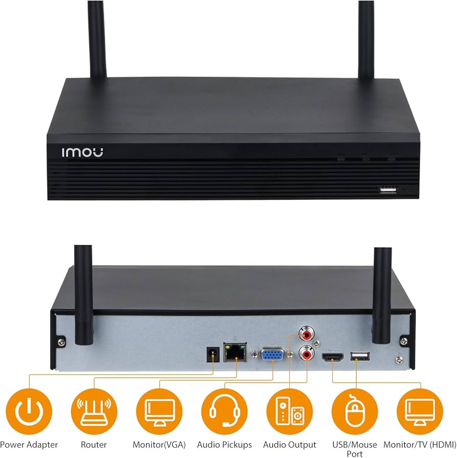 NVR WIFI | 4 CANALES | ANTENA DUAL | COMPRESION H.265+/H.264+ | P2P | SOPORTA CAMARAS HASTA 2MP IMOU & ONVIF | 20/40MBPS | NVR1104HS-W-S2 | IMOU 2