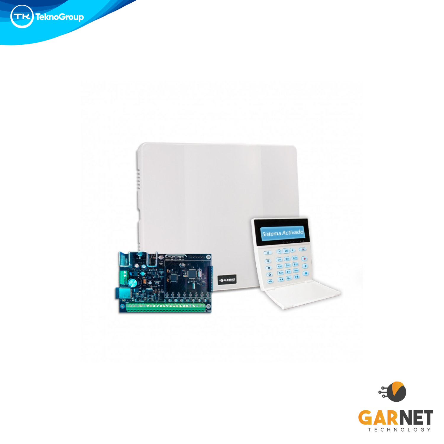 Central de Alarma Garnet con WiFi Embebido 32 Zonas - 4 Particiones, 4 Salidas PGM, Teclado LCD, Gabinete, Transformador y Accesorios