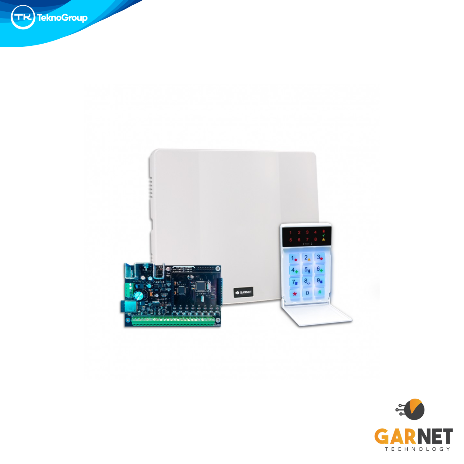 Central de Alarma Garnet con WiFi Embebido 32 Zonas - 4 Particiones, 4 Salidas PGM, Teclado LED, Gabinete, Transformador y Accesorios