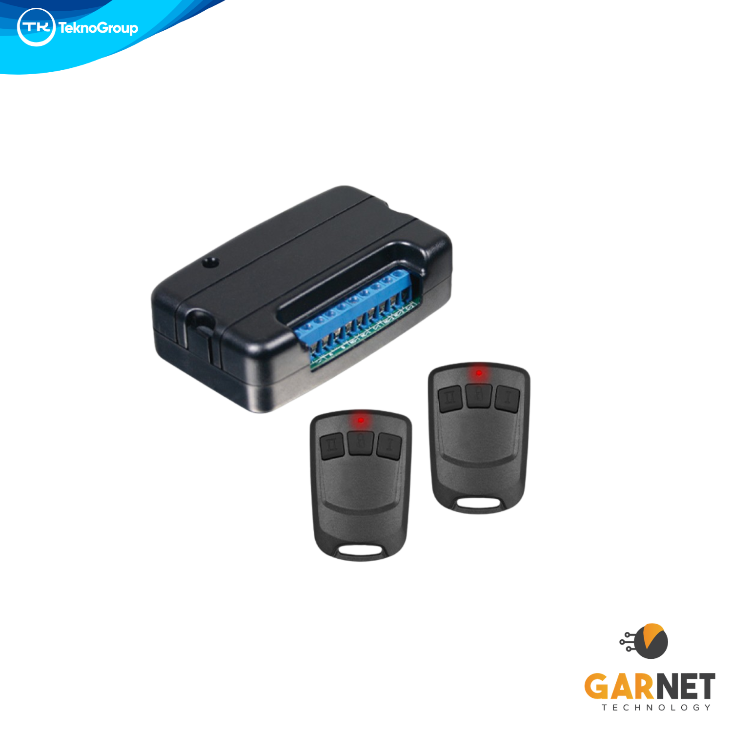 Kit Receptor Inalámbrico de 3 Canales Garnet con 2 Controles Remotos - 2 Relés de Potencia, Salida Auxiliar y Memoria para 60 Transmisores