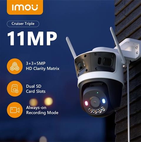 CRUISER TRIPLE LENTE | CAMARA IP DOMO WIFI | 11MP | IR 30M | LENTE DE 3.6MM & 6MM | FULL COLOR | AUDIO 2 VIAS + LUCES ROJO Y AZUL | SOPORTA HASTA 2 MICROSD DE 512GB | S7UP-11M0WED | IMOU 2