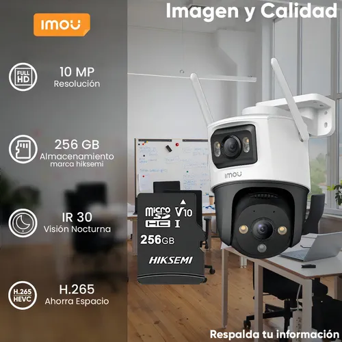 CRUISER DUAL | CAMARA DOMO IP WIFI | 10MP | IR 30M | AUDIO 2 VIAS + SIRENA 110DB | LENTE 3.6MM | SMART TRACKING | FULL COLOR | MICROSD HASTA 256GB | PTZ 5MPX + LENTE FIJO 5MPX | S7XP-10M0WED | IMOU 3