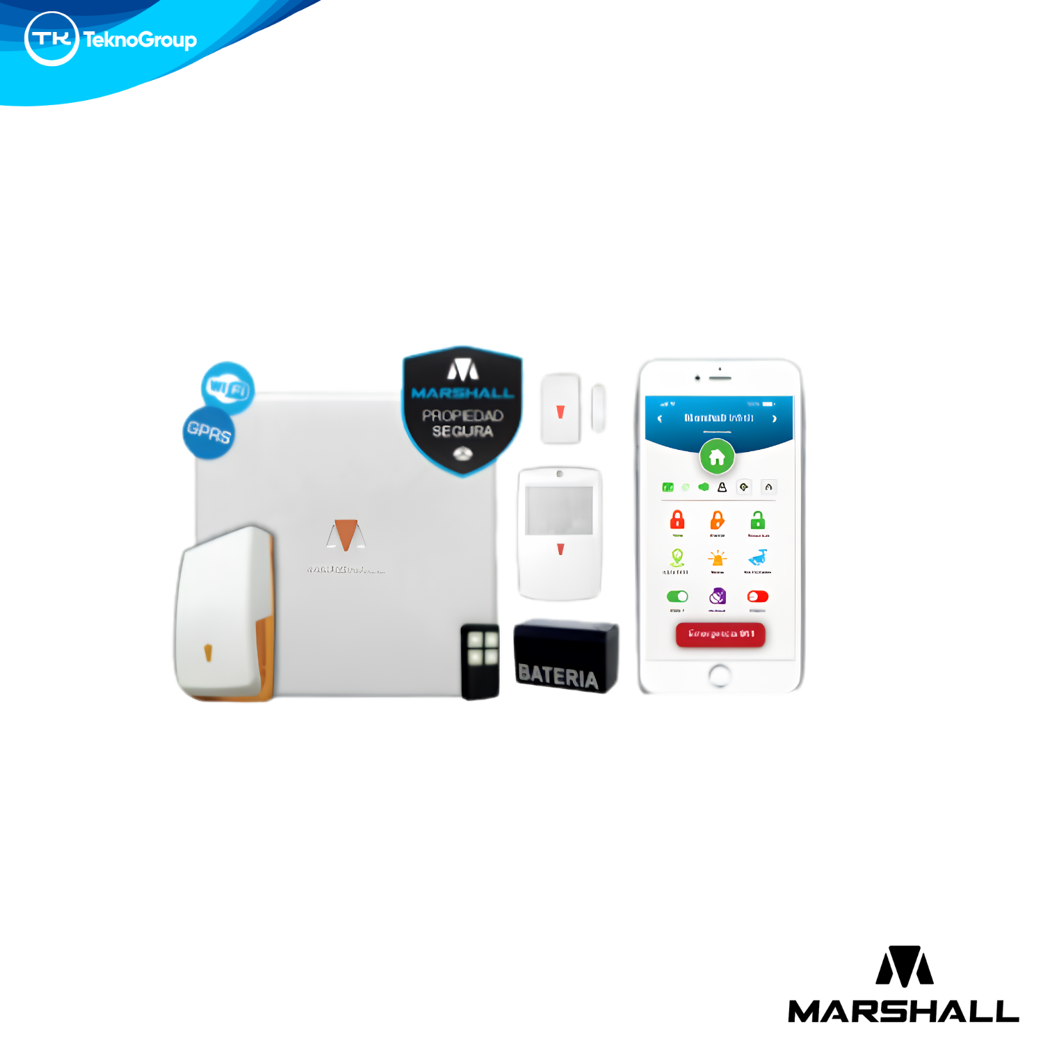 Kit de Alarma Inteligente WiFi y 4G - Gabinete Grande para Batería 12V 7A, Sensor IRIS PET, Sensor Magnético PULSAR, Control REMO TOUCH, Cartel y Chip
