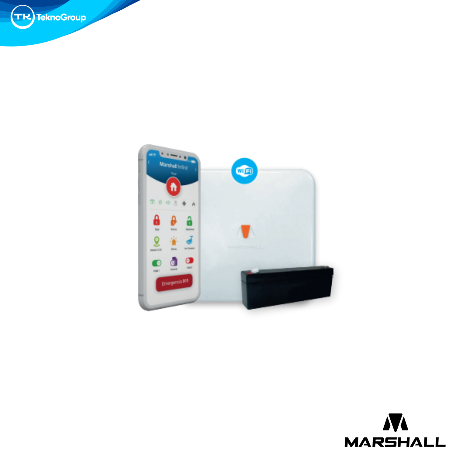 Kit Alarma Inteligente WiFi Marshall IP Infinit - Batería 2.3A, Sensor IRIS PET, Sensor Magnético PULSAR, Control REMO COVER y Cartel Disuasivo