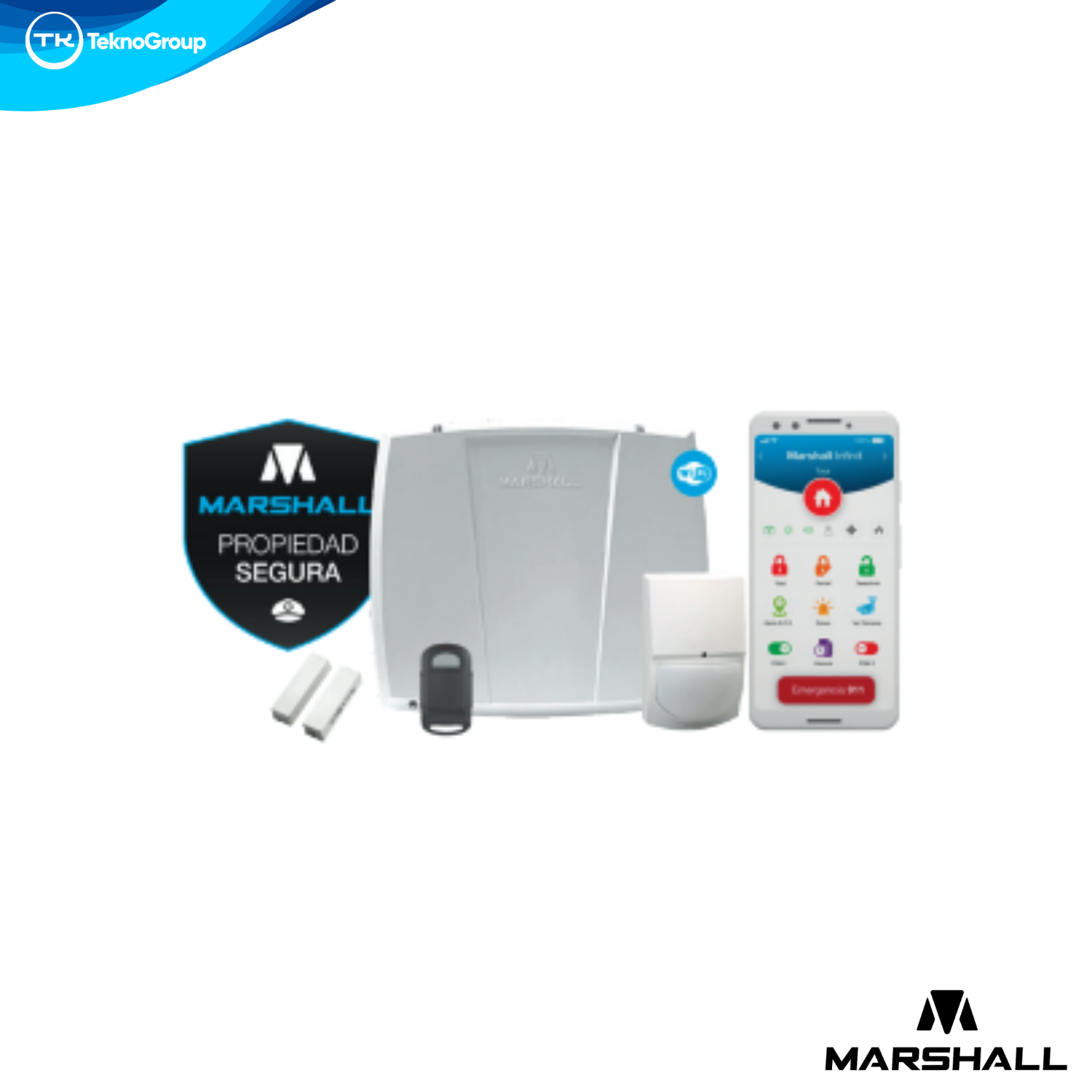 Kit Alarma Inteligente WiFi Marshall IP Infinit Cableado - Sensor LC-100PI Pet, Magnético Bornera, Control REMO TOUCH y Rótula