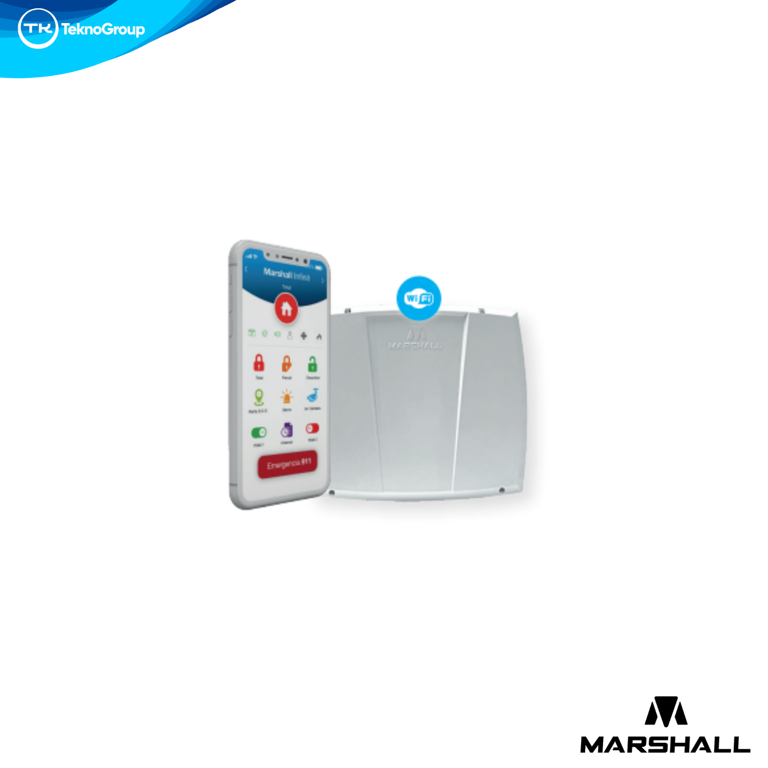Central de Alarma Inteligente WiFi Marshall IP Infinit - Gabinete Grande para Batería 12V 7A, Transformador Incluido, Sin Batería