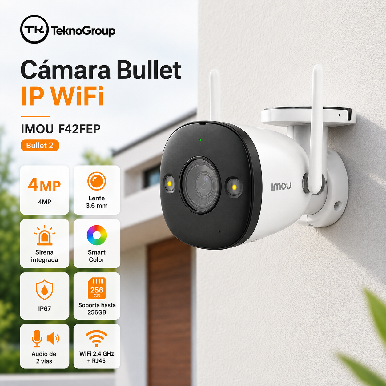 Cámara IP WiFi Exterior Imou Bullet 2 4MP 3.6mm - Visión Nocturna Color, Sirena, Audio 2 Vías, MicroSD hasta 256GB 2
