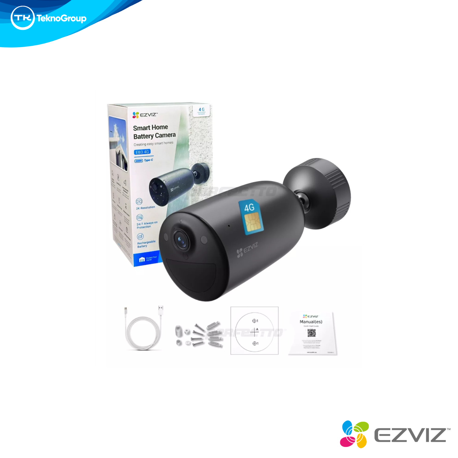 Cámara a Batería 4G 2K EZVIZ Negra - Chip 4G LTE, Batería 7200mAh, Base Magnética, Modo AOV, IA Humana, Audio 2 Vías y Alexa/Google