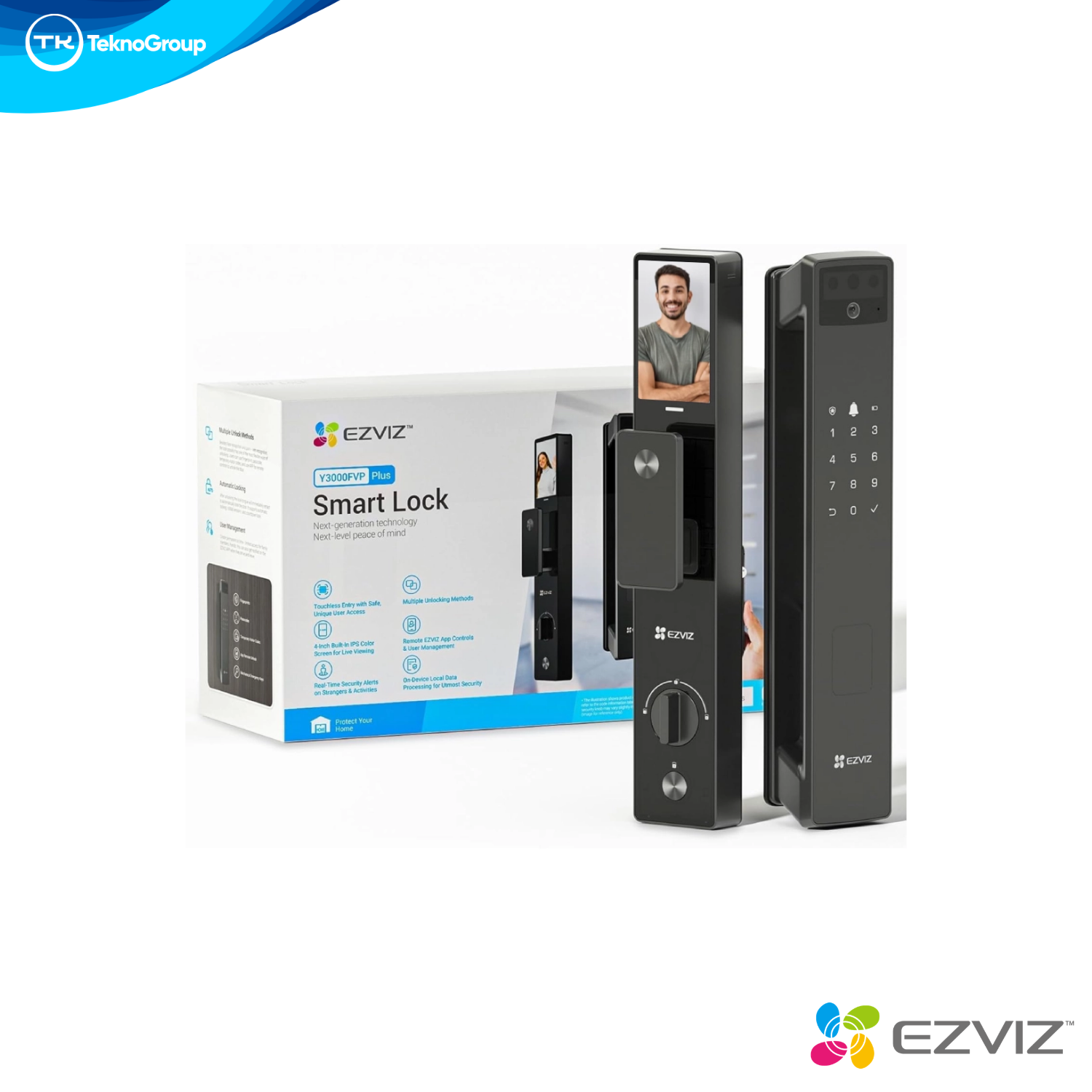Cerradura Inteligente Wi-Fi EZVIZ - Face ID 3D, Vena Palma, Huella, Pantalla IPS 4", Cámara 162°, Batería y App