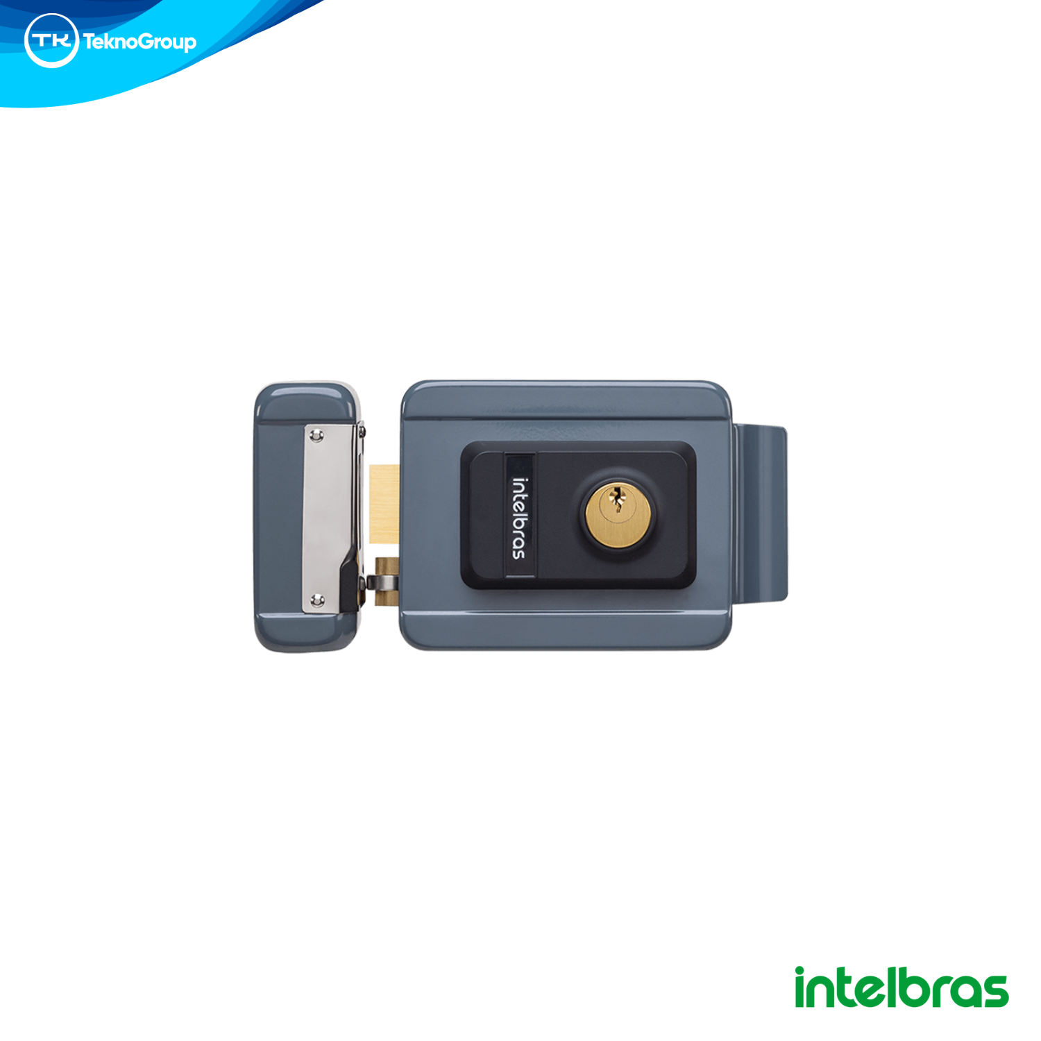Cerradura Eléctrica de Sobreponer Intelbras con Cilindro Ajustable 12V - Pestillo Reversible para Puertas y Portones de Metal o Madera