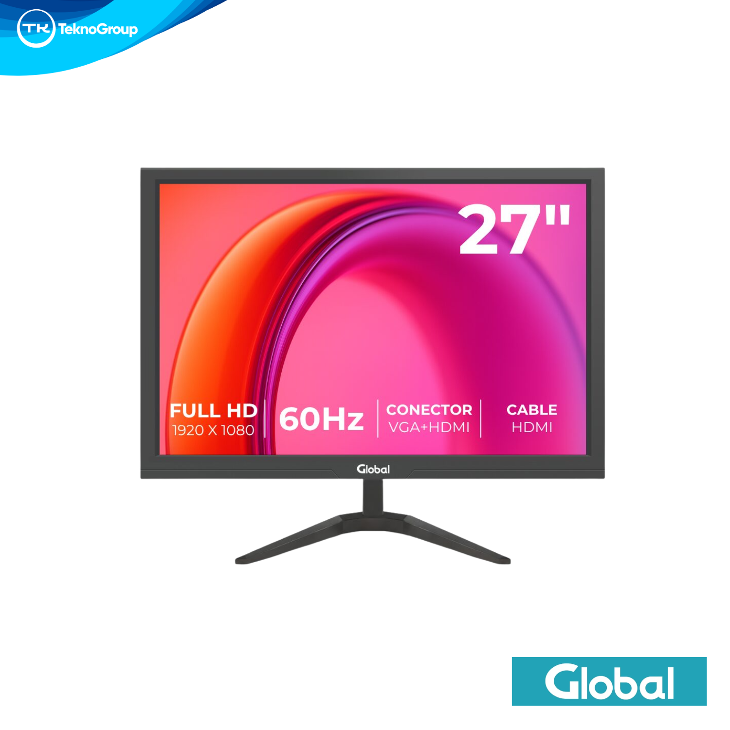 Monitor de Oficina 27 Pulgadas Full HD Global Electronics - Resolución 1920x1080, Conectividad HDMI y VGA, Base en V e Incluye Cable HDMI