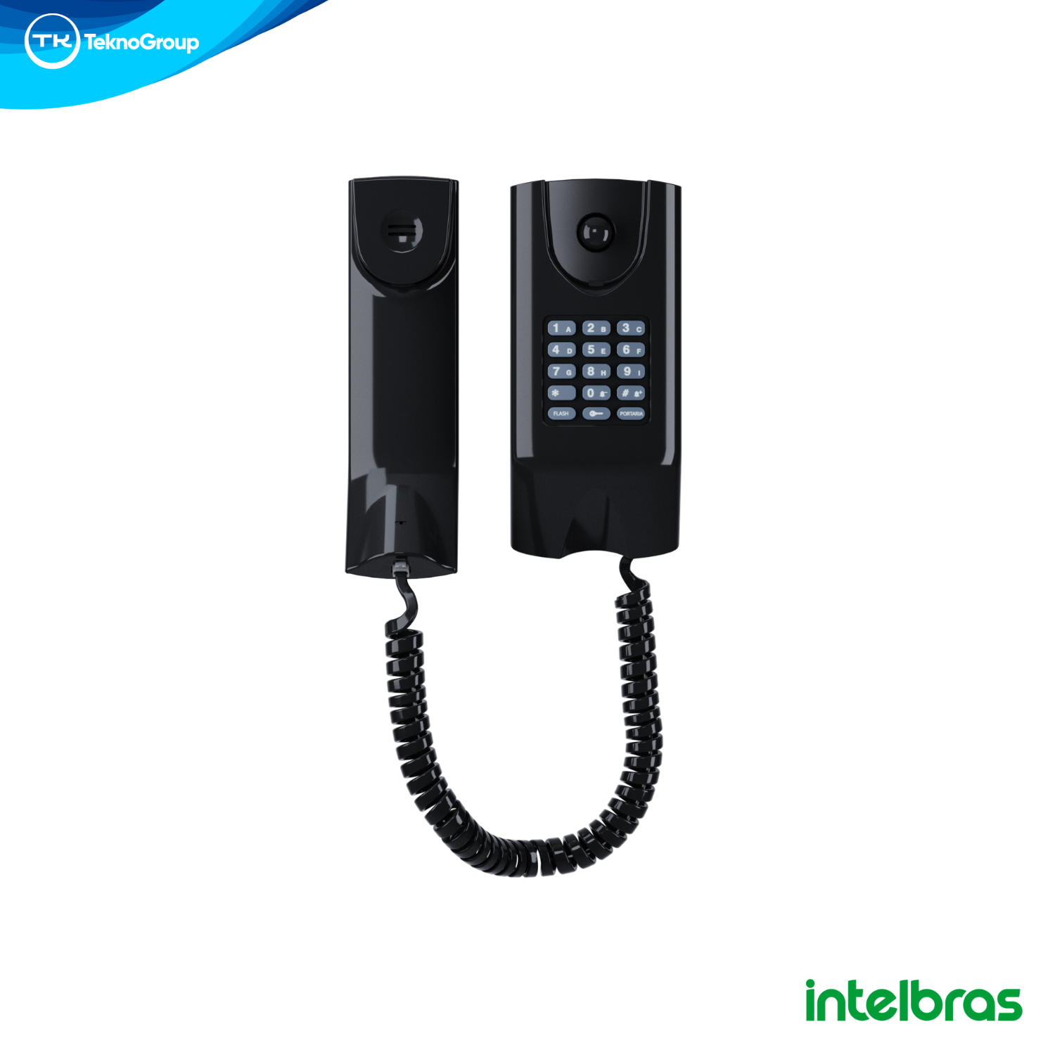 Teléfono de Pared para Portero Eléctrico Intelbras Negro - Tecla de Portería, Apertura de Cerradura y Conexión a 2 Hilos