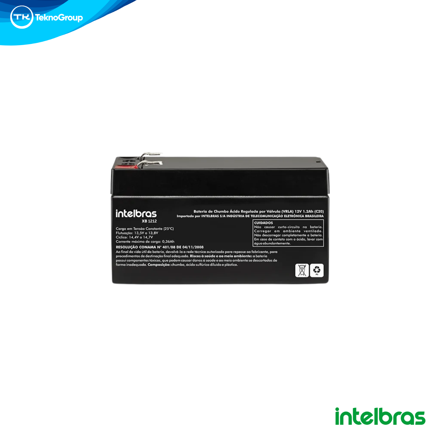 Batería de Gel Recargable 12V 1.2Ah Intelbras VRLA AGM - Respaldo para Centrales de Incendio CIC06L y CIE1060, Alarmas y Control de Acceso