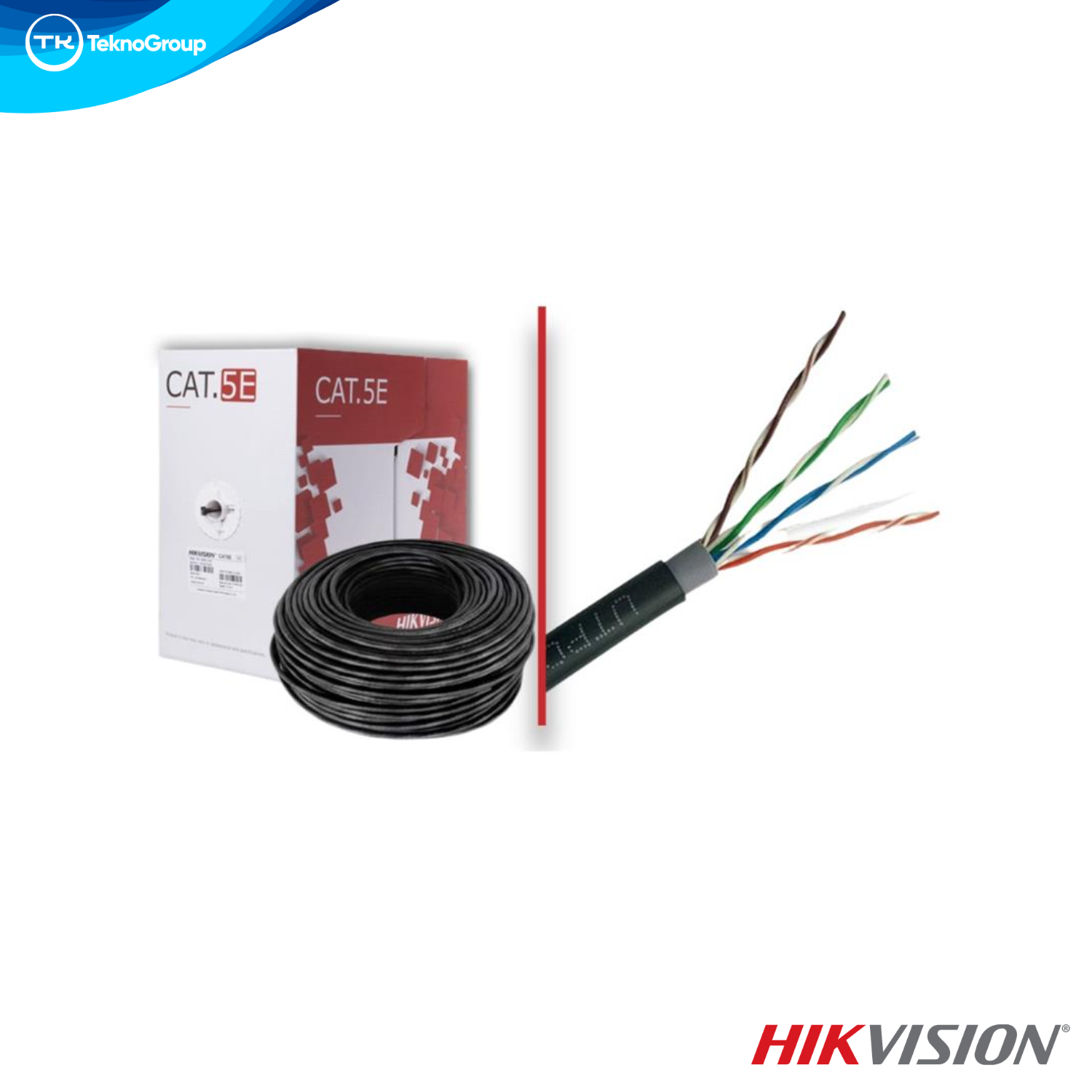 Cable UTP Cat5e Cobre 100% Exterior Hikvision DS-1LN5EO-UU-E - Caja 305m, AWG24, UV Outdoor, Cobre Puro, Color Gris