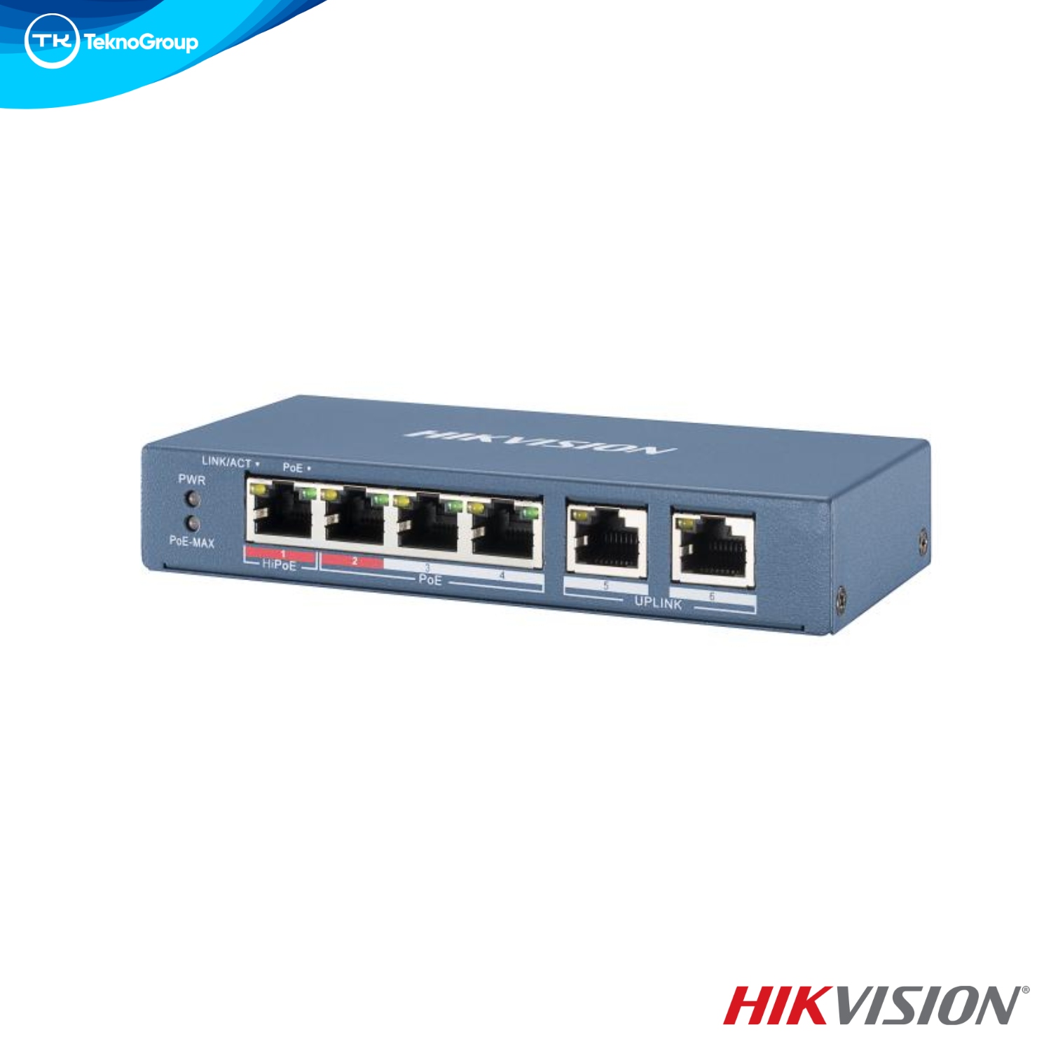 Switch PoE No Administrable Hikvision DS-3E0106HP-E - 4 Puertos PoE (1 Hi-PoE 60W), 2 Uplink, 300M
