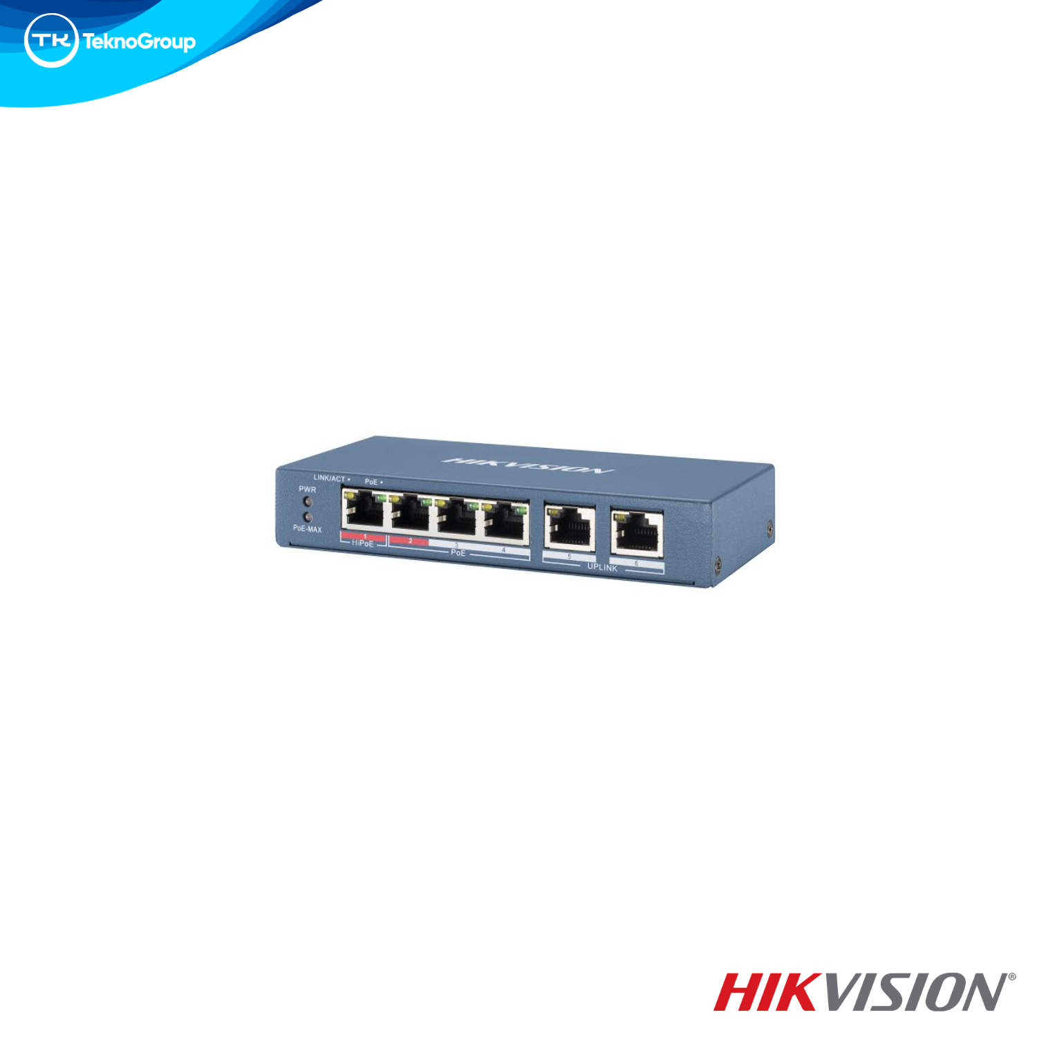 Switch PoE No Administrable Hikvision DS-3E0106HP-E - 1 Hi-PoE, 3 PoE, 2 Uplink, Fast Ethernet, 65W, 300M