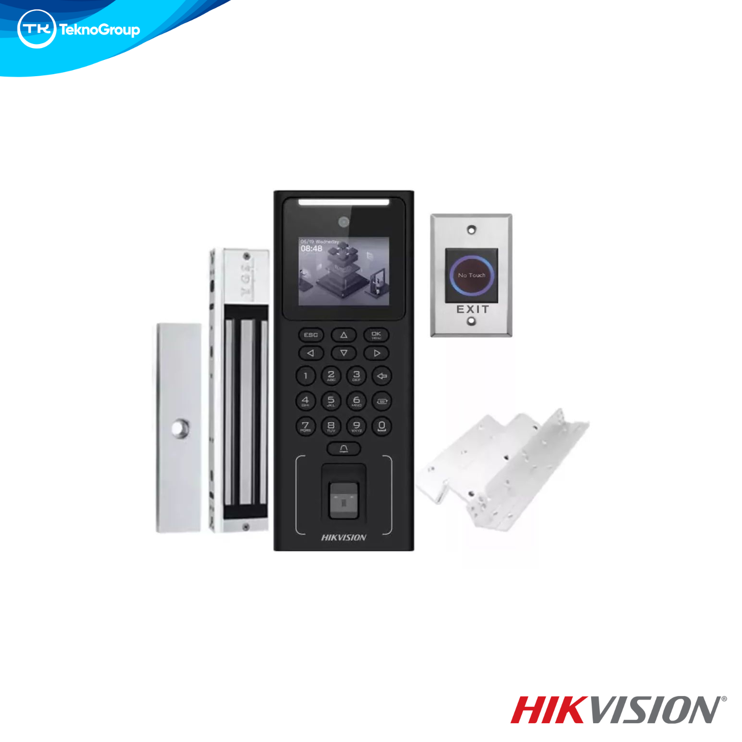 Kit de Control de Acceso Facial y Biométrico Hikvision DS-KAS321 - Terminal DS-K1T321MFWX, Electroimán 600 Lbs, Z/L, Botón