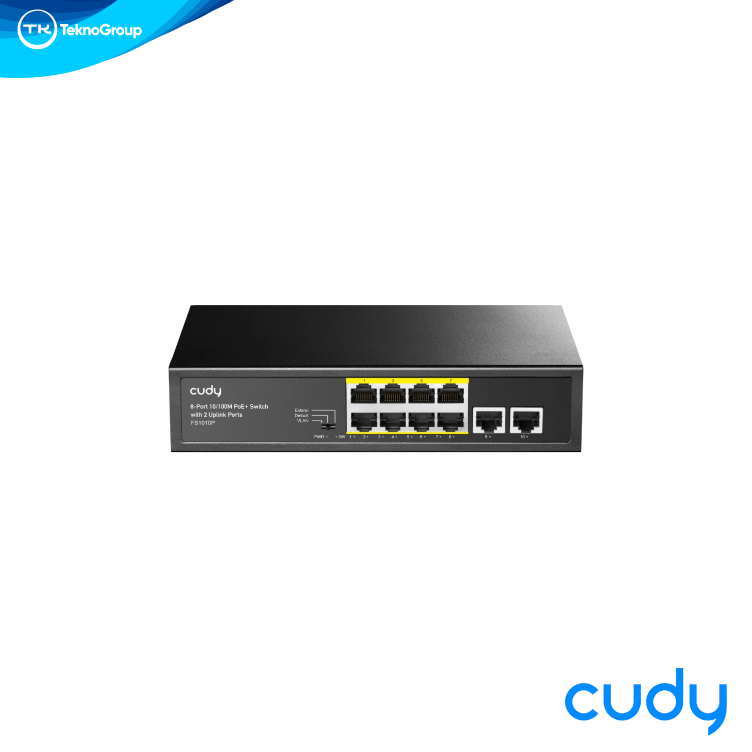 Switch Fast Ethernet PoE+ Cudy FS1010P Metálico - 8 PoE+ 120W, 2 Uplink RJ45, DIP Switch Extend 250m, Fanless Escritorio