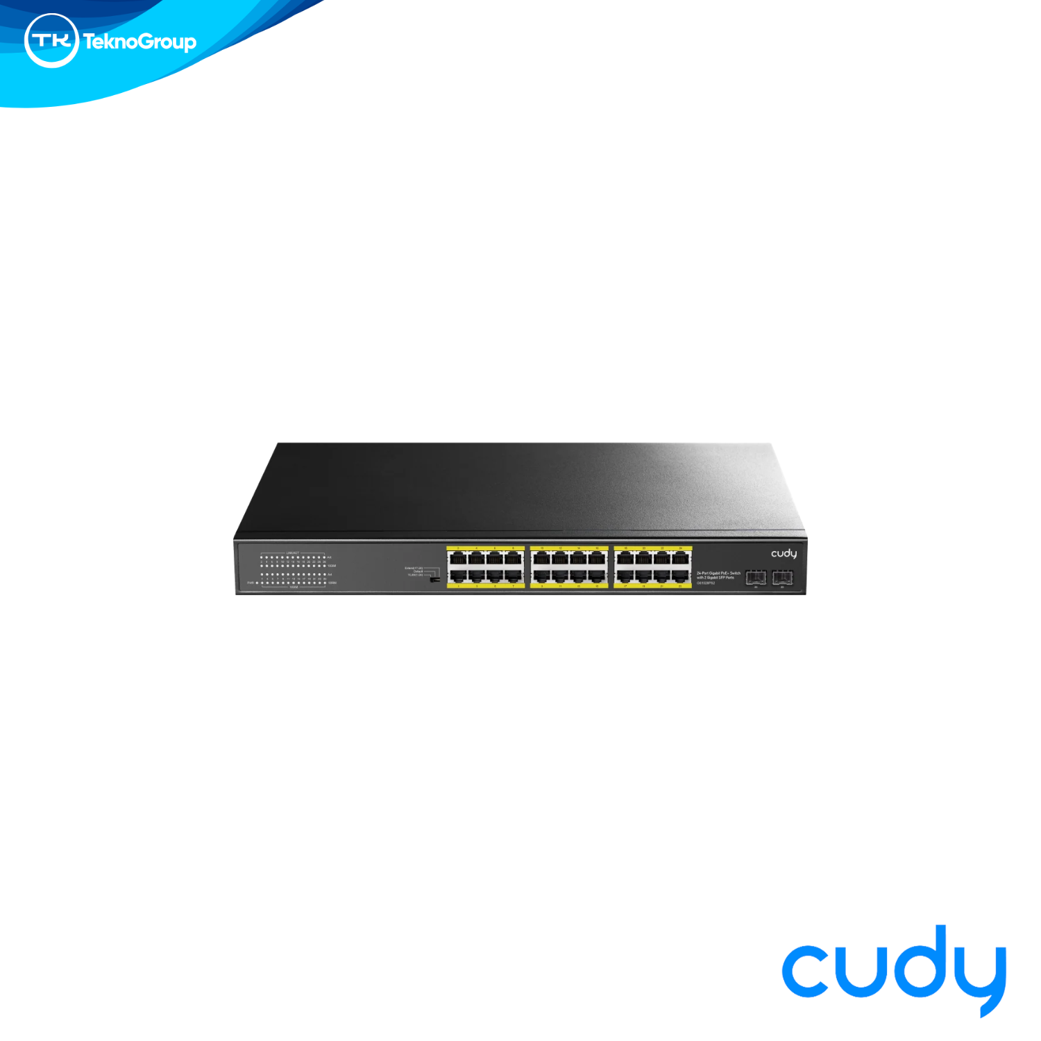 Switch Gigabit PoE+ 24 Puertos Cudy GS1028PS2 Metálico - 24 PoE+ 300W, 2 Uplink RJ45, 2 Combo SFP, DIP Switch, Rack 1U