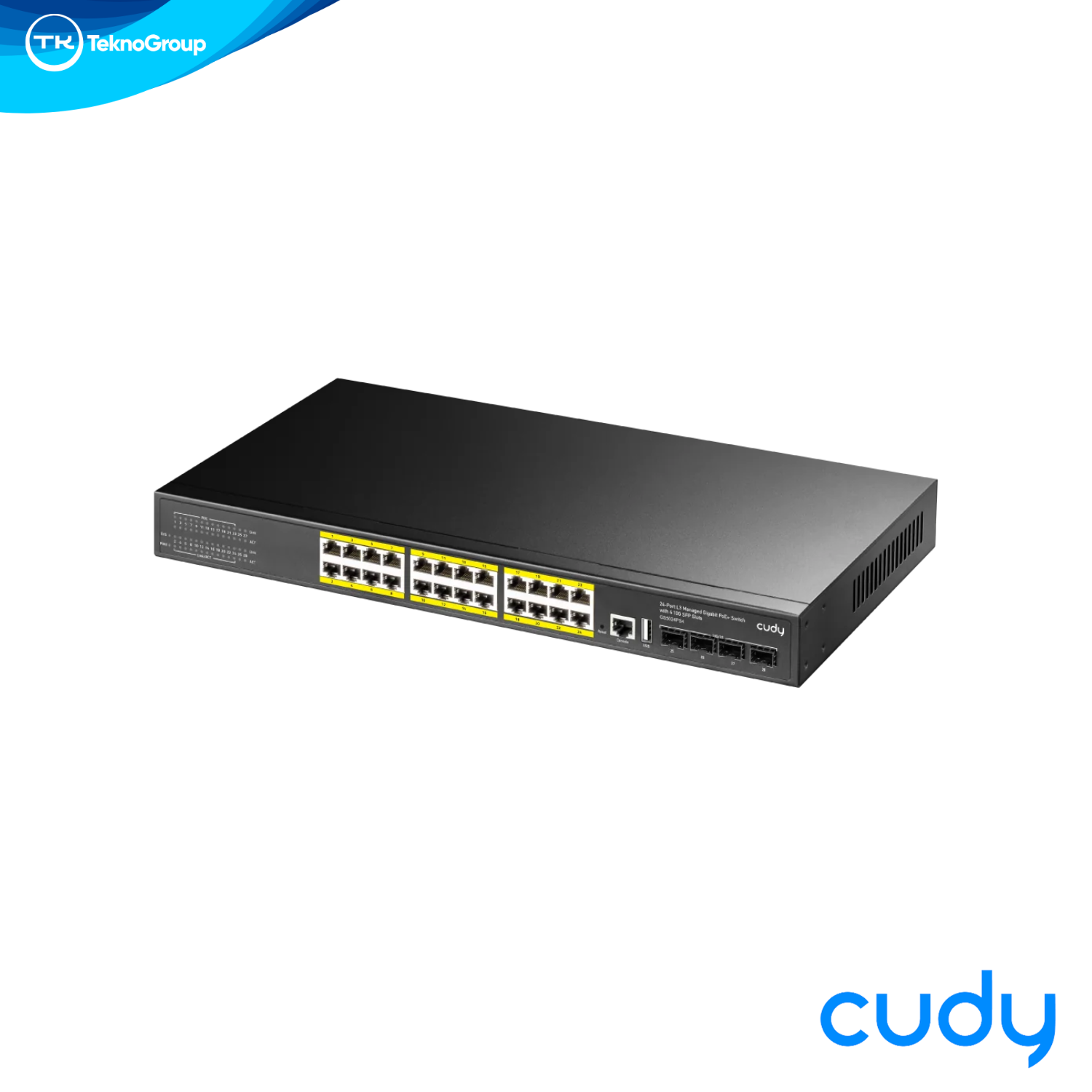 Switch Administrable L3 PoE+ 10G Cudy GS5024PS4-400W - 24 RJ45 PoE+ 400W, 4 SFP+ 10Gbps, Consola RJ45 USB, Rack 1U