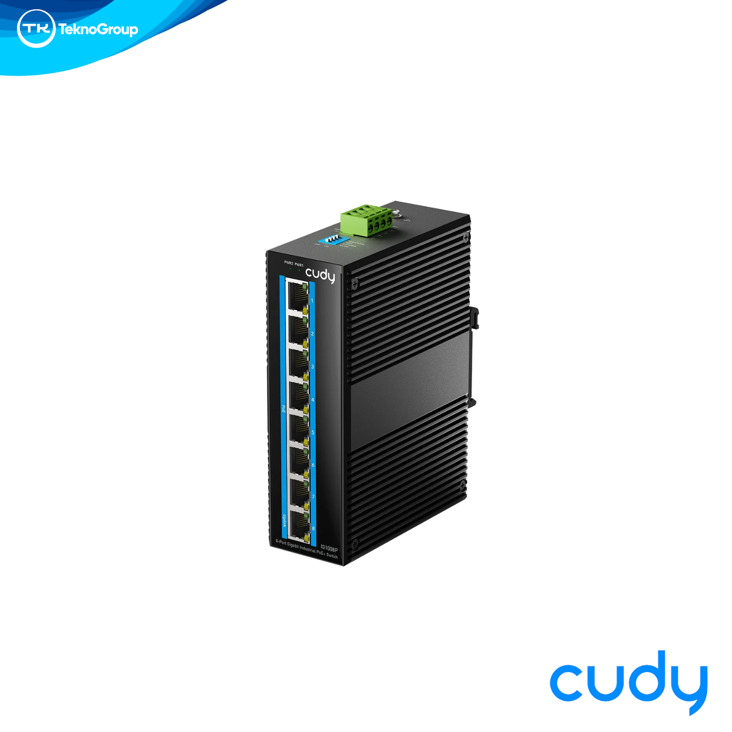 Switch Industrial PoE+ Gigabit 8 Puertos Cudy IG1008P - 8 RJ45 802.3at/af 30W, Riel DIN IP40, -40°C a 75°C y Metal
