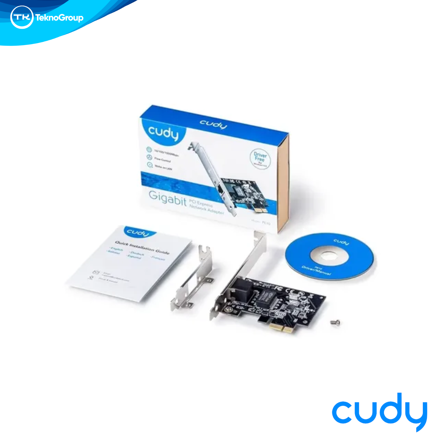 Placa de Red PCIe Gigabit Cudy PE10 RJ45 10/100/1000 - PCIe x1, Chipset RTL8111, Wake on LAN, Plug & Play y Brackets