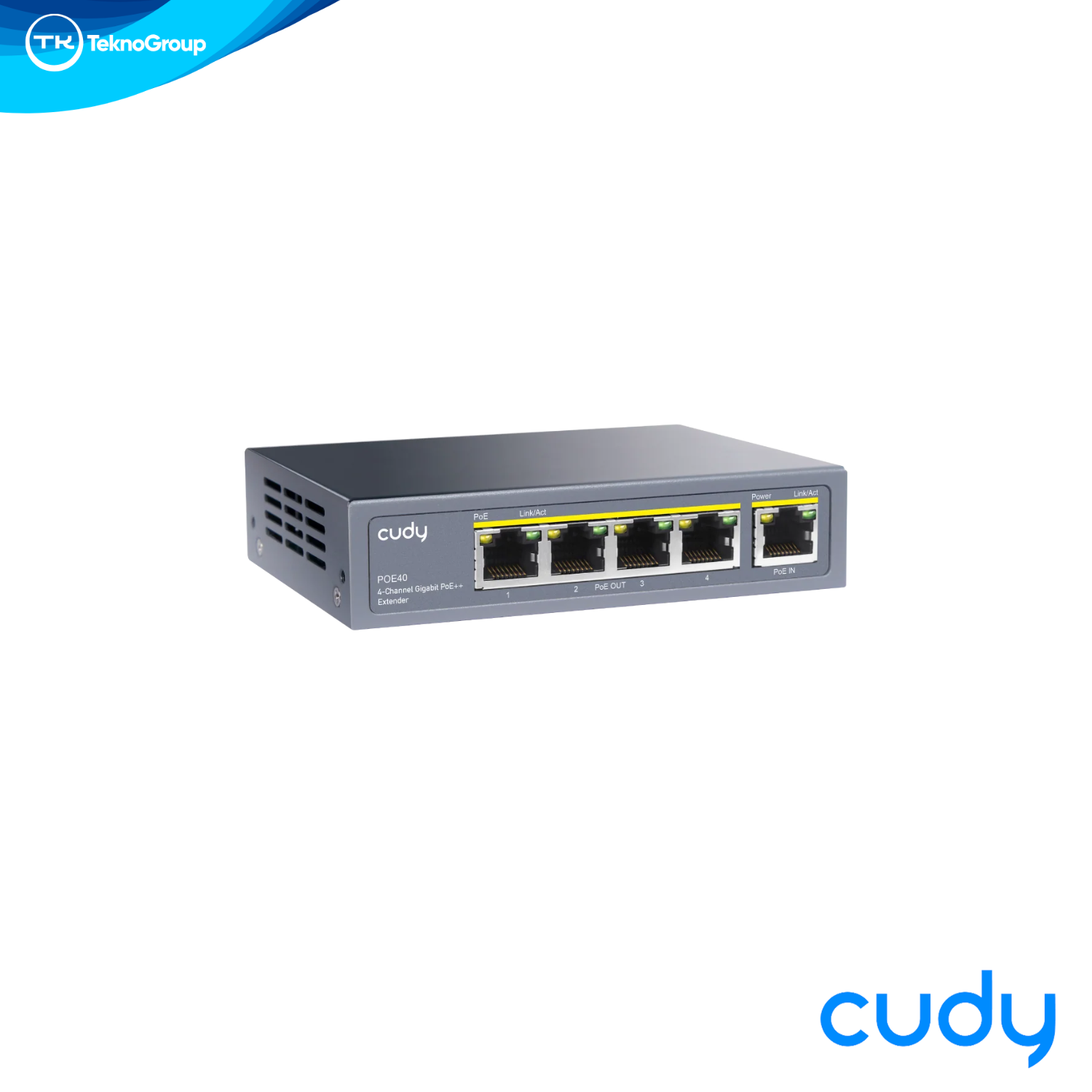 Extensor PoE Gigabit 4 Canales Cudy POE40 66W - 1 Entrada PoE++ 4 Salidas PoE+, 2 DIP Switches, Watchdog y Metal