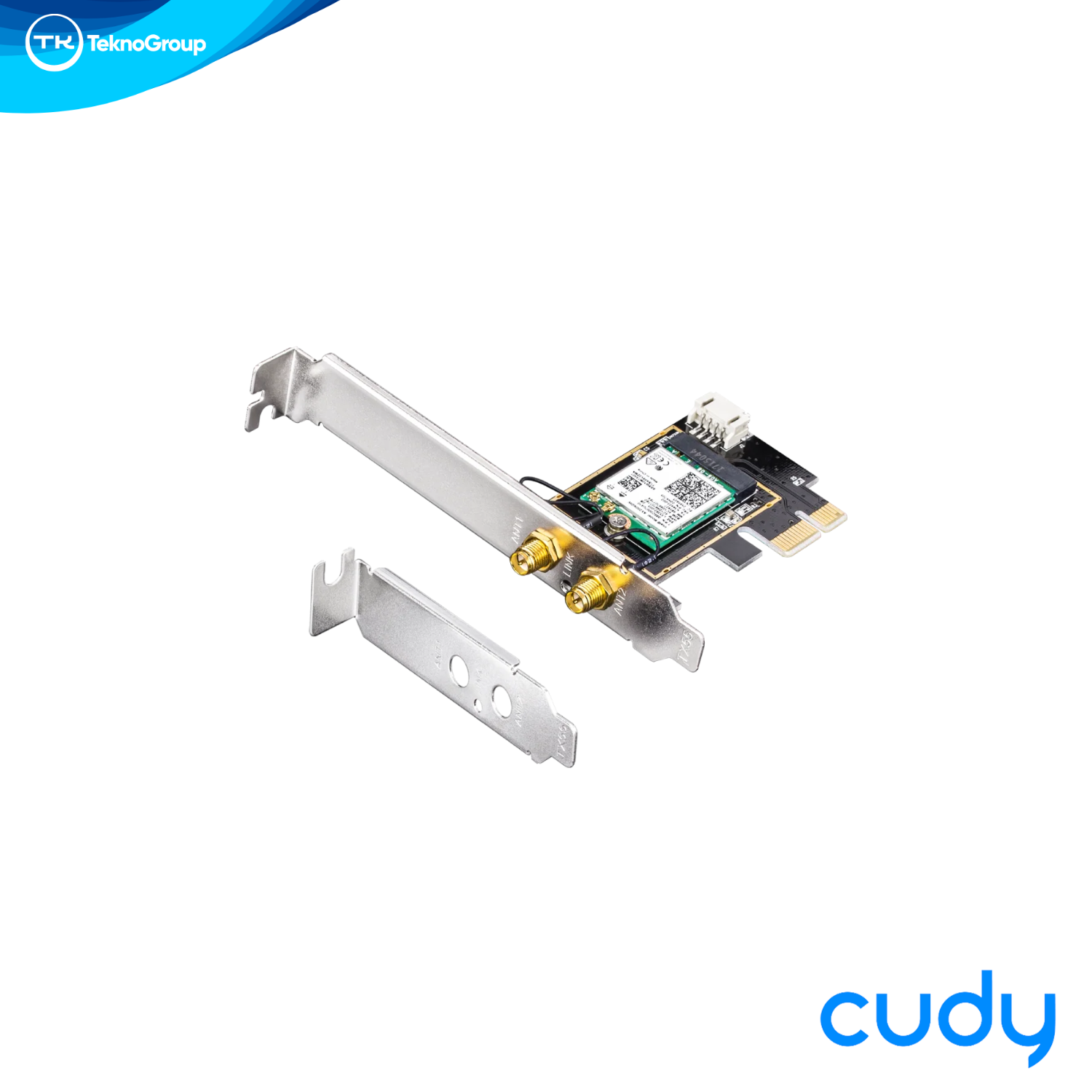 Placa de Red PCIe Wi-Fi 6 AX3000 y Bluetooth 5.2 Cudy WE3000 - Módulo Intel, 2 Antenas 5dBi, WPA3 y Brackets Low/Std